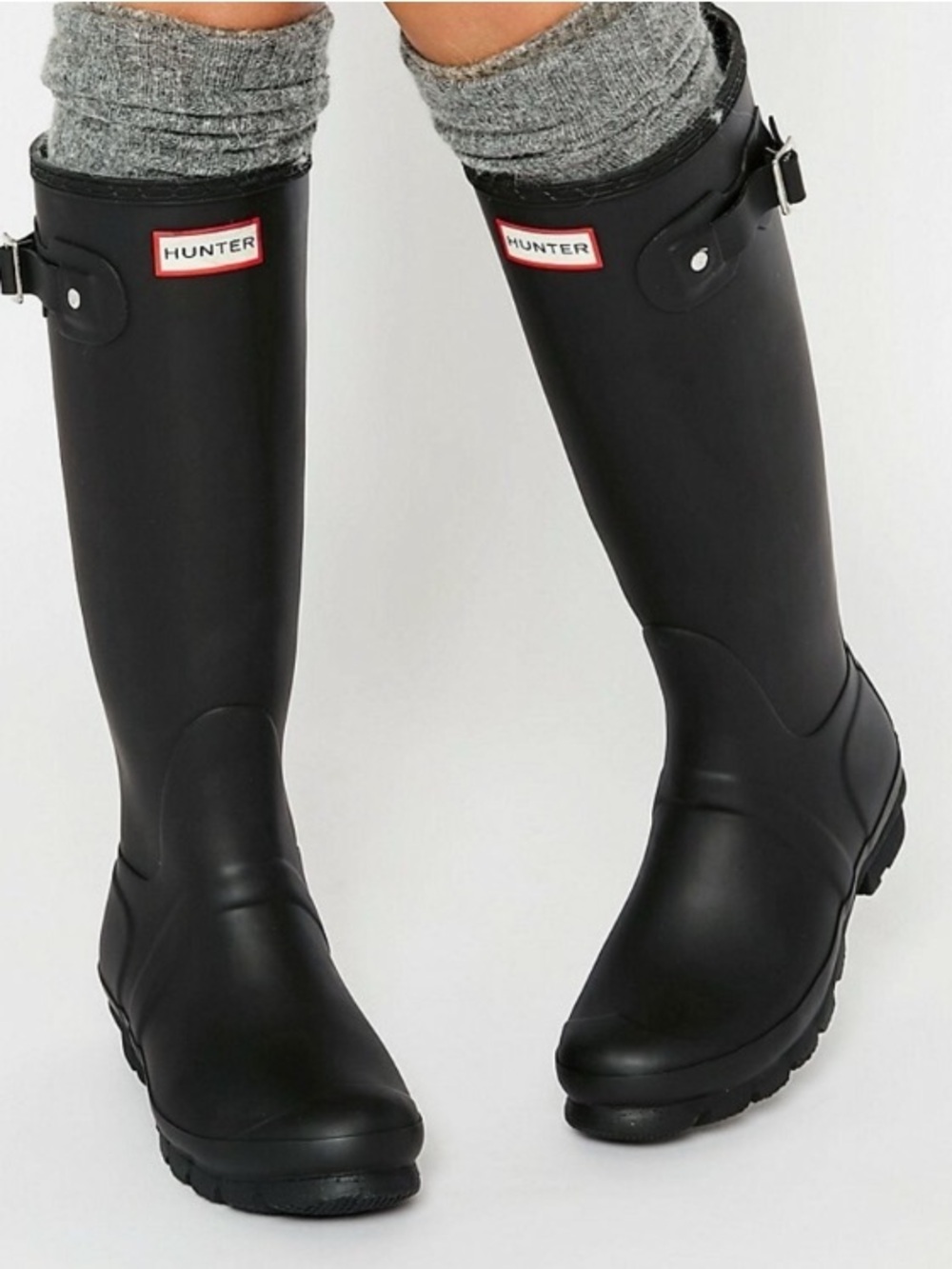 Hunter Classic Tall Deep Black/Navy Blue Matte Rain Boots Size 6
